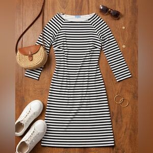 J. McLaughlin Black and White Striped Long Sleeve Dress